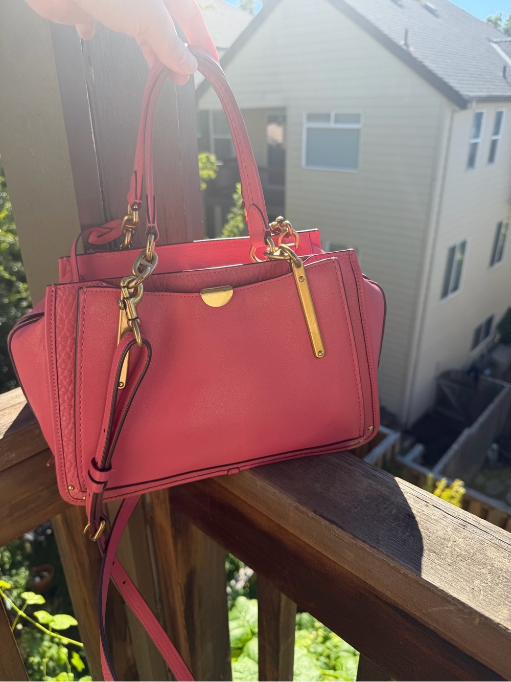 Coach Pink Leather Shoulder Satchel with Gold Hardware